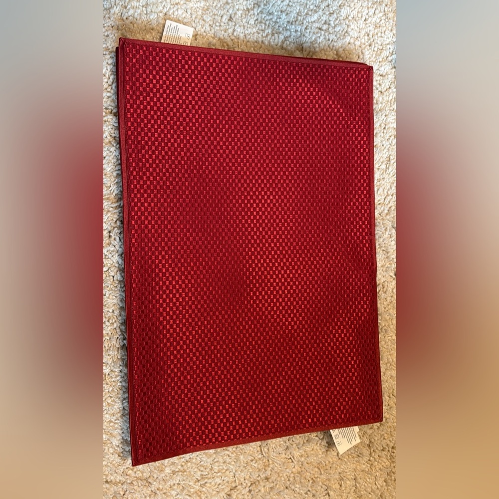 Set of new red burgundy place mat holiday Christmas silky machine 18 3/4 x 13”